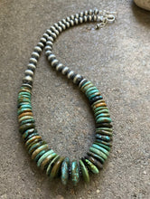 Load image into Gallery viewer, Sterling Silver Graduated Green Turquoise W Bead Necklace. 18 inch