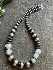 Sterling Silver Graduated White Bead W Pearls Necklace. 18 inch