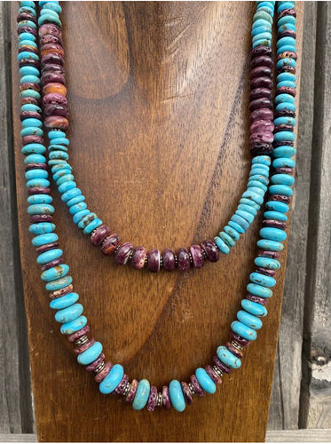 Set of 2 Sterling Silver Turquoise Purple Spiny Oyster Bead Necklaces Gift Combo