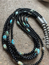 Load image into Gallery viewer, Sterling Silver Multi Strand Black Onyx with Turquoise Bead Necklace. 24 Inch