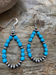 Sterling Silver Sleeping Beauty Turquoise W Navajo Pearls Earrings.