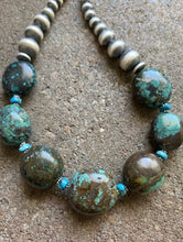 Load image into Gallery viewer, Sterling Silver Turquoise Nuggets Navajo Pearls Bead Necklace. 18 inch