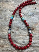 Load image into Gallery viewer, Sterling Silver Multi Stone Red Coral Bead Necklace 18 inch