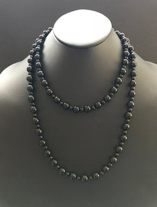 Sterling Silver Black Onyx Bead Necklace. 47 inch