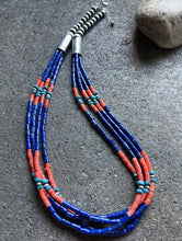 Load image into Gallery viewer, Sterling Silver Multi Strand Stone Lapis Bead Necklace. 24 inch