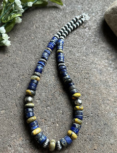 Sterling Silver Graduated Lapis Bumblebee Jasper Bead Necklace 18 inch