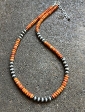Load image into Gallery viewer, Sterling Silver Orange Spiny Oyster W Pearls Bead Necklace. 18 inch. Gift