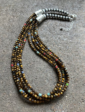 Load image into Gallery viewer, Sterling Silver Multi Strand Stone Tiger’s Eye Bead Necklace. 22 Inch.