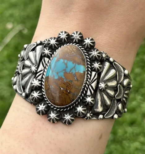 Navajo Sterling Silver Turquoise Cuff Bracelet. Rick Werito