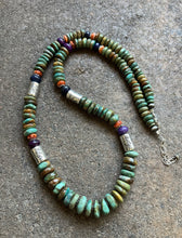 Load image into Gallery viewer, Sterling Silver Multi Stone Graduated Green Turquoise Bead Necklace. 26 inch