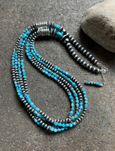 Load image into Gallery viewer, Sleeping Beauty Turquoise Multi Strand Sterling Silver Bead Necklace 28 inch