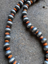 Load image into Gallery viewer, Sterling Silver Spiny Oyster W 12mm Navajo Pearls Bead Necklace. 18 Inch
