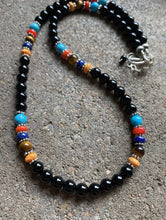 Load image into Gallery viewer, Sterling Silver Black Onyx Multi Stone Bead Necklace. 18 inch. Gift