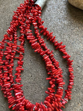 Load image into Gallery viewer, Sterling Silver Multi Strand Red Coral Bead Necklace 22 Inch