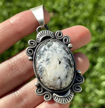 Load image into Gallery viewer, Navajo Sterling Silver White Buffalo Turquoise Pendant. D Stungston
