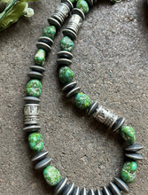 Load image into Gallery viewer, Sterling Silver Pearls Sonoran Gold Turquoise Nuggets Bead Necklace 22 inch