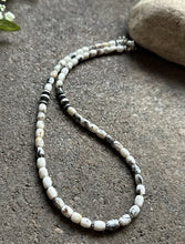 Load image into Gallery viewer, Sterling Silver White Buffalo Turquoise Bead W Pearls Necklace. 18 inch