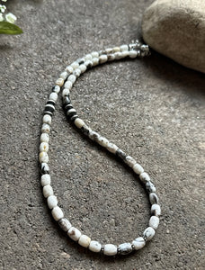 Sterling Silver White Buffalo Turquoise Bead W Pearls Necklace. 18 inch