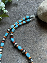 Load image into Gallery viewer, Sterling Silver Graduated Blue Turquoise Spiny Oyster Bead Necklace 20 Inch