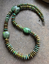 Load image into Gallery viewer, Long Sterling Silver Green Turquoise Bead Necklace. 32 inch