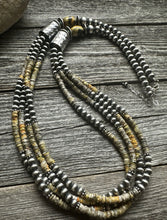 Load image into Gallery viewer, Sterling Silver Multi Strand Bumblebee Jasper Pearls Bead Necklace. 30 inch