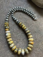 Load image into Gallery viewer, Sterling Silver Graduated Bumblebee Jasper W Pearls Bead Necklace. 18 inch