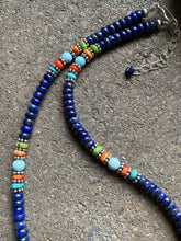 Load image into Gallery viewer, Sterling Silver Lapis Multi Stone Bead Necklace. 18 inch. Gift