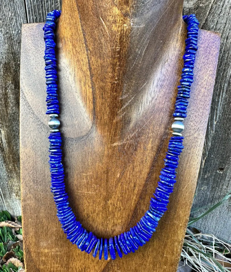 Sterling silver lapis bead necklace 18 inch