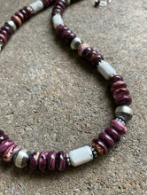 Load image into Gallery viewer, Sterling Silver Purple Spiny Oyster W Turquoise Bead Necklace. 18.5 inch