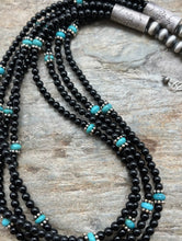Load image into Gallery viewer, Sterling Silver Multi Strand Black Onyx with Turquoise Bead Necklace. 22 Inch