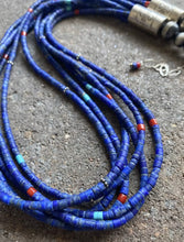 Load image into Gallery viewer, Sterling Silver Multi Strand Multi Stone Lapis Bead Necklace. 22 Inch