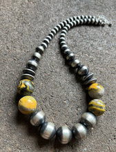 Load image into Gallery viewer, Sterling Silver Bumblebee Jasper W Pearls Bead Necklace. 18 inch