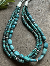 Load image into Gallery viewer, Sterling Silver Multi Strand Turquoise W Pearls Bead Necklace. 24 inch