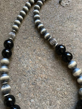 Load image into Gallery viewer, Sterling Silver Black Onyx Bead Necklace. 18 inch