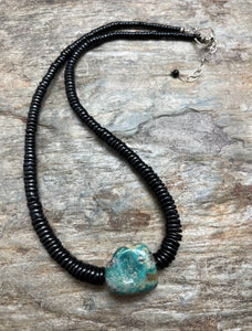 Sterling Silver Graduated Black Onyx Turquoise Bead Necklace. 18 Inch