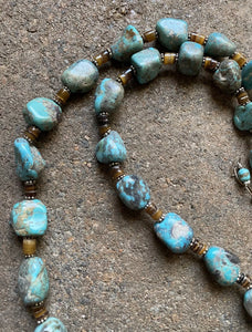 Sterling Silver Turquoise Nuggets Heishi Bead Necklace 25 Inch