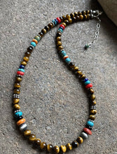 Load image into Gallery viewer, Sterling Silver Tiger’s Eye Multi Stone Bead Necklace. 18 inch. Gift