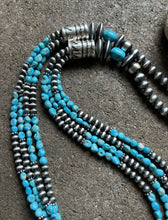 Load image into Gallery viewer, Sleeping Beauty Turquoise Multi Strand Sterling Silver Bead Necklace 28 inch