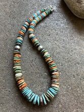 Load image into Gallery viewer, Sterling Silver Graduated Turquoise Spiny Oyster Bead Necklace 18 Inch