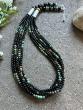 Load image into Gallery viewer, Sterling Silver Multi Strand Black Onyx Turquoise Bead Necklace. 24 Inch