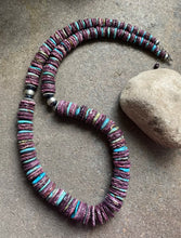 Load image into Gallery viewer, Long Sterling Silver Purple Spiny Oyster W Turquoise Bead Necklace. 37 inch