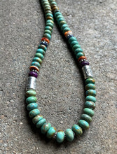 Load image into Gallery viewer, Sterling Silver Multi Stone Graduated Green Turquoise Bead Necklace. 18 inch