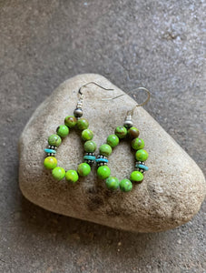 Sterling Silver Green Blue Turquoise Bead Loop Earrings.