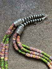 Load image into Gallery viewer, Sterling Silver Multi Strand Multi Color Shell Turquoise Bead Necklace. 24 inch
