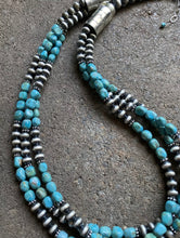 Load image into Gallery viewer, Sterling Silver Multi Strand Turquoise W Navajo Pearls Bead Necklace. 22 inch