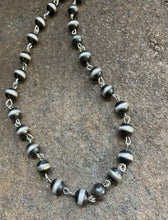 Load image into Gallery viewer, Sterling Silver 8mm Navajo Pearls Rosary Bead Necklace. 16 Inch.