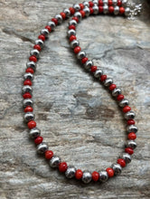Load image into Gallery viewer, Sterling Silver Stamped Pearls Coral Bead Necklace 18 inch