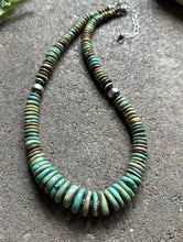 Load image into Gallery viewer, Sterling Silver Graduated Green Turquoise Bead Necklace. 19 inch