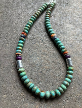 Load image into Gallery viewer, Sterling Silver Multi Stone Graduated Green Turquoise Bead Necklace. 18 inch