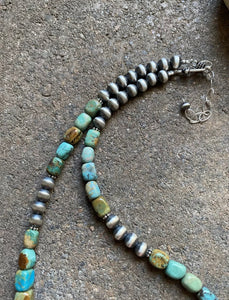 Sterling Silver Turquoise W Navajo Pearls Bead Necklace. 18 inch